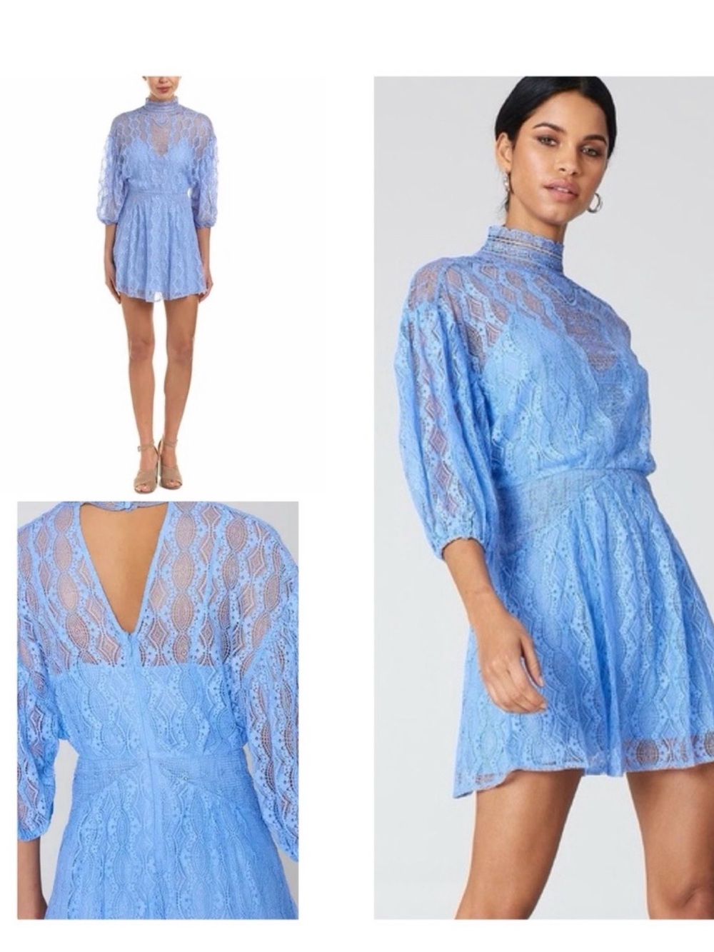 Free People Periwinkle Lace Mini Dress with Puff Sleeves